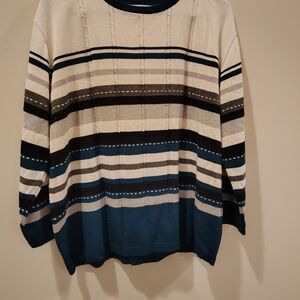 Alfred Dunner White and Teal Knit Sweater